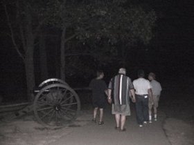 Walking back down Little Roundtop after dark past General Warrens artillery.