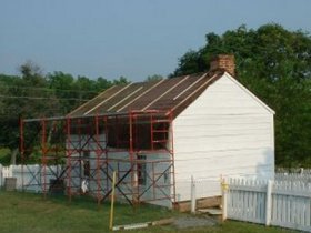 The Leister House, General Meades headquarters gets a new roof.  This is the site of several councils of war.